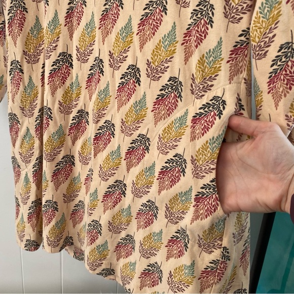 Effie’s Heart Cowl Neck Pima Cotton Tunic Pockets Leaf Pattern Long Shirt Retro - Picture 3 of 14